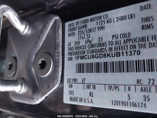 2019 FORD ESCAPE SE VIN: 1FMCU9GD8KUB11370