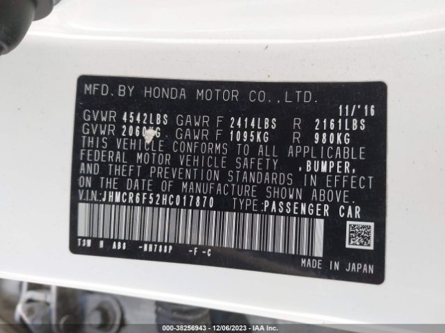JHMCR6F52HC017870 Honda Accord Hybrid Ex-l