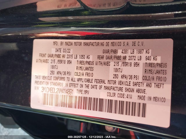 2022 MAZDA CX-30 PREMIUM VIN: 3MVDMBDL2NM414891