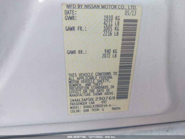 2013 NISSAN ALTIMA 2.5 S VIN: 1N4AL3AP5DC290769