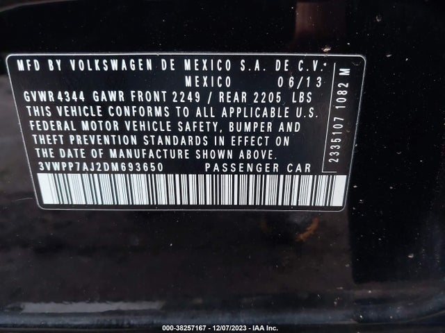 2013 VOLKSWAGEN JETTA SPORTWAGEN 2.5L SE VIN: 3VWPP7AJ2DM693650