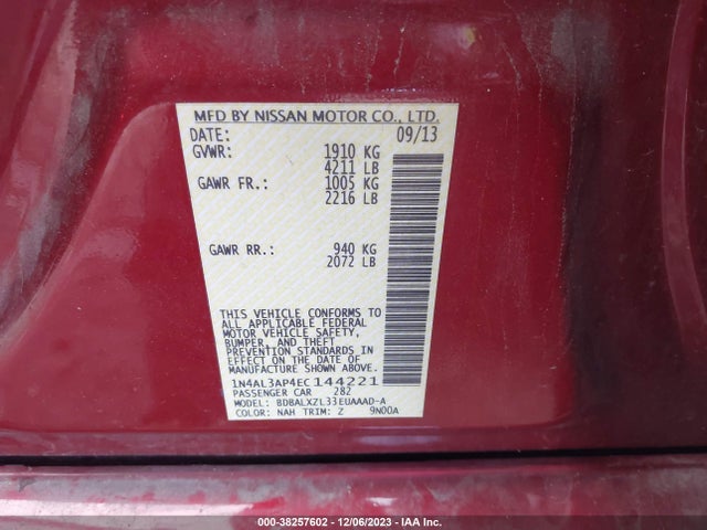 Nissan Altima 2.5 Sl 2014 1N4AL3AP4EC144221 Image 9