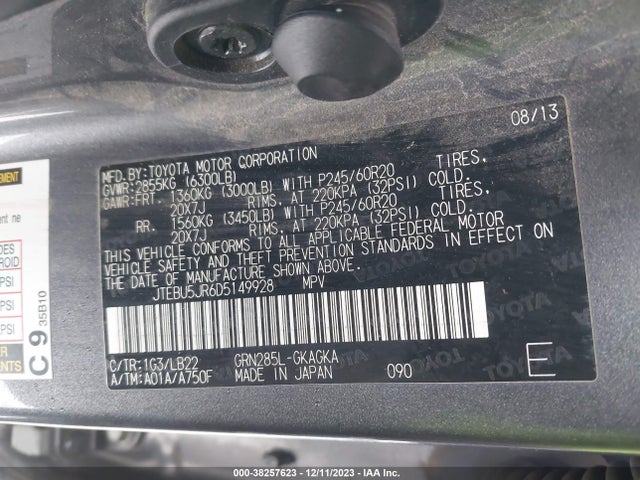 2013 TOYOTA 4RUNNER LIMITED VIN: JTEBU5JR6D5149928