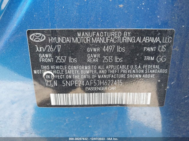 2018 HYUNDAI SONATA SE VIN: 5NPE24AF5JH622415