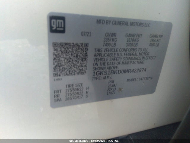 GMC Yukon 2wd Slt 2021 1GKS1BKD0MR422874 Image 9