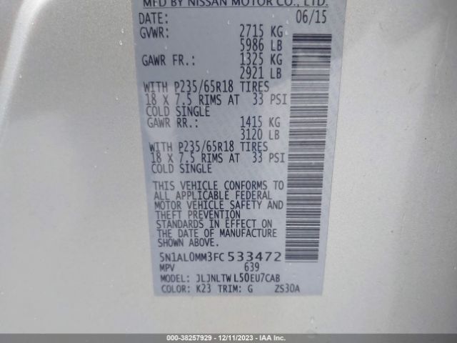 5N1AL0MM3FC533472 Infiniti QX60