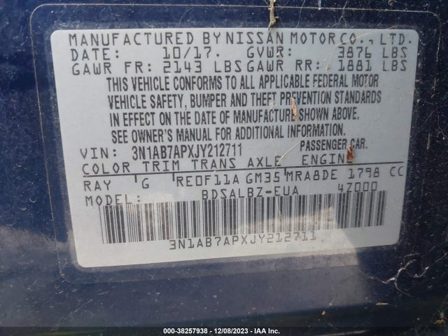 Nissan SENTRA S 2018 3N1AB7APXJY212711 Image 9