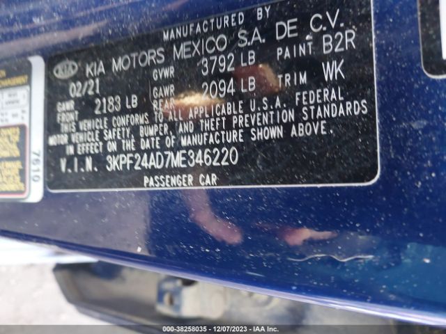 3KPF24AD7ME346220 KIA Forte Lxs