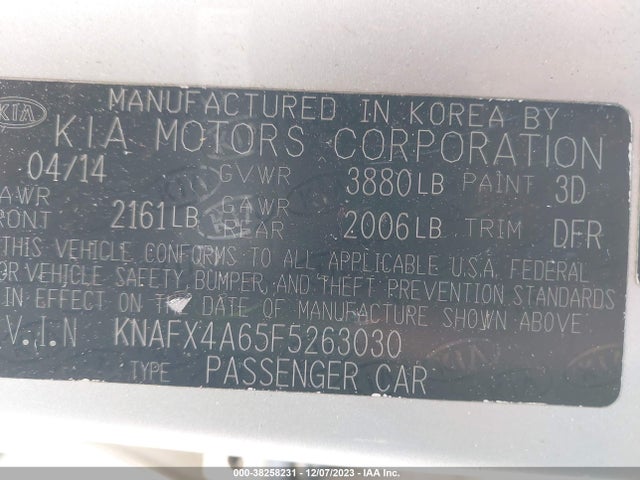 KIA FORTE LX 2015 KNAFX4A65F5263030 Image 9