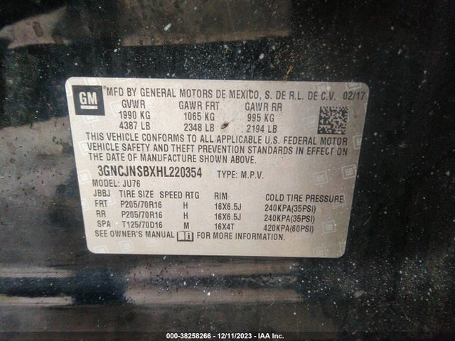 Chevrolet TRAX LS 2017 3GNCJNSBXHL220354 Image 9