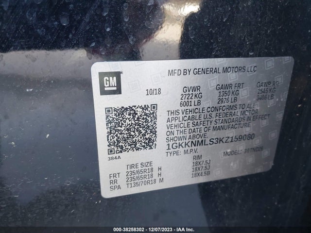 GMC Acadia Slt-1 2019 1GKKNMLS3KZ159080 Image 9