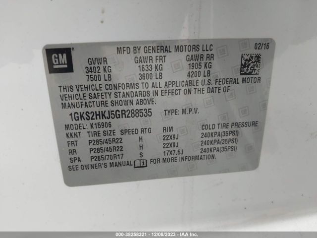 1GKS2HKJ5GR288535 GMC YUKON XL DENALI