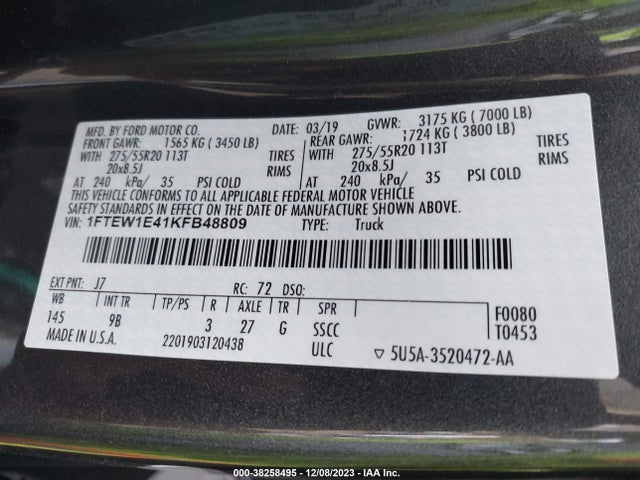 Ford F-150 Platinum 2019 1FTEW1E41KFB48809 Image 9