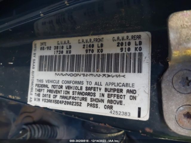 1993 SAAB 900 YS3AK45E4P2002352 Photo 8