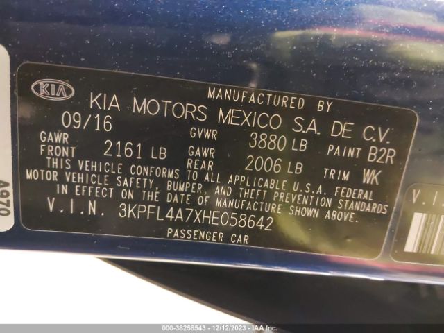 3KPFL4A7XHE058642 KIA FORTE S