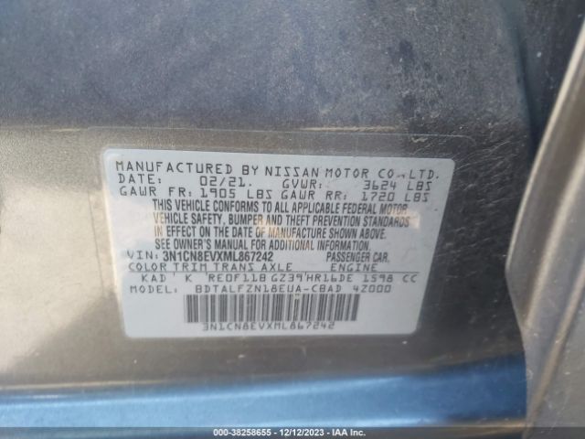 3N1CN8EVXML867242 Nissan Versa Sv Xtronic Cvt