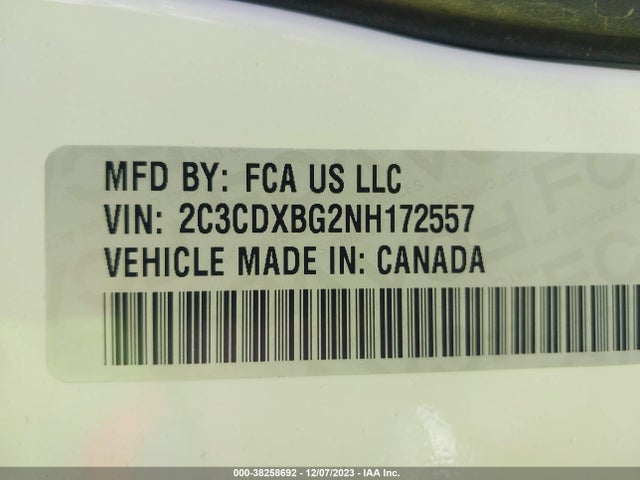 2022 DODGE CHARGER SXT RWD VIN: 2C3CDXBG2NH172557