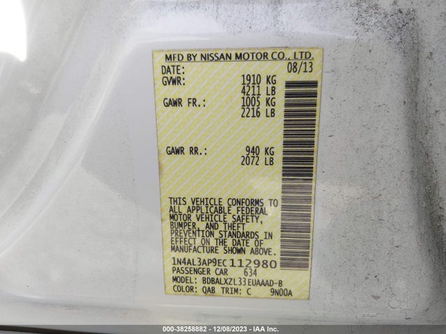 38258882 :رقم المزاد ، 1N4AL3AP9EC112980 vin ، 2014 Nissan Altima 2.5 Sl مزاد بيع