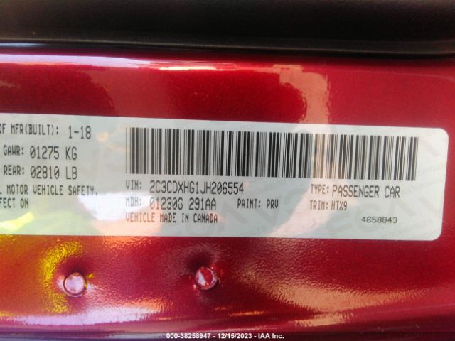 2C3CDXHG1JH206554 Dodge Charger Sxt Plus Rwd