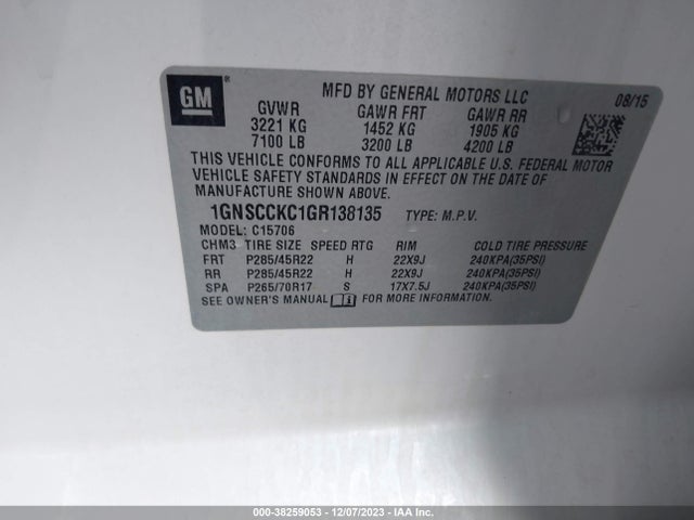 Chevrolet Tahoe Ltz 2016 1GNSCCKC1GR138135 Image 9
