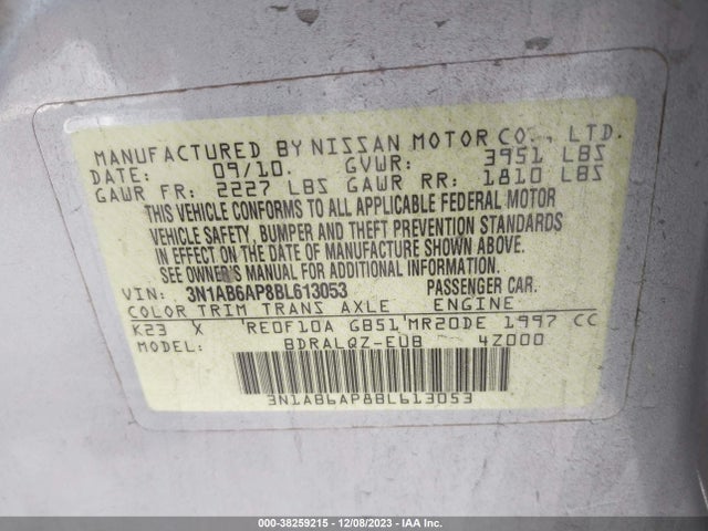 2011 NISSAN SENTRA 2.0 VIN: 3N1AB6AP8BL613053