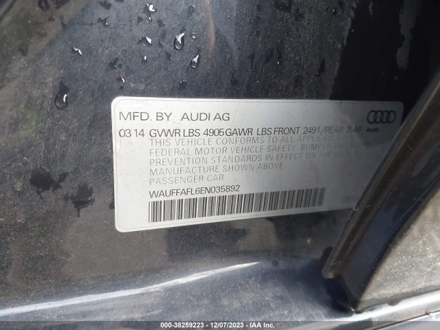 2014 AUDI A4 2.0T PREMIUM VIN: WAUFFAFL6EN035892