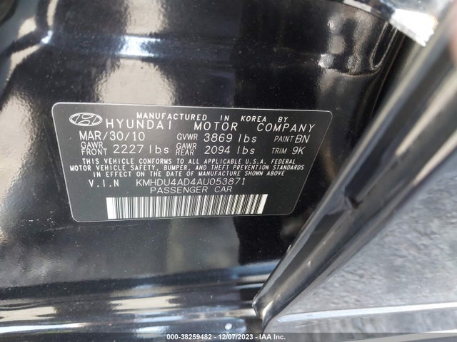 2010 HYUNDAI ELANTRA GLS PZEV VIN: KMHDU4AD4AU053871