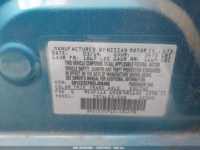 2014 NISSAN VERSA NOTE SV VIN: 3N1CE2CP6EL426498