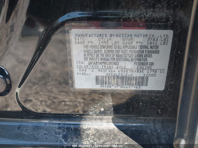 2014 NISSAN SENTRA S VIN: 3N1AB7AP9EL687463