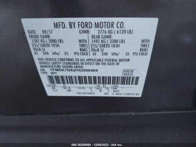 Ford EXPLORER XLT 2017 1FM5K7D82HGD96469 Image 9