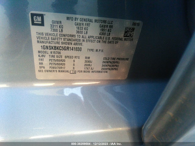Chevrolet Tahoe Lt 2016 1GNSKBKC5GR141830 Image 9