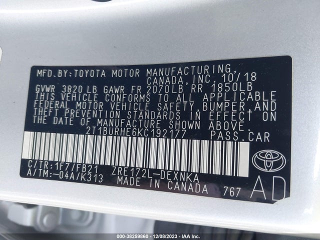 Toyota COROLLA LE 2019 2T1BURHE6KC192177 Image 9