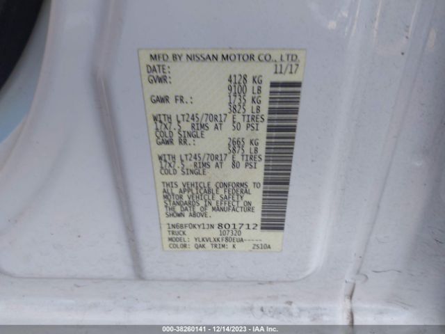 1N6BF0KY1JN801712 Nissan Nv Cargo Nv2500 Hd Sv V6