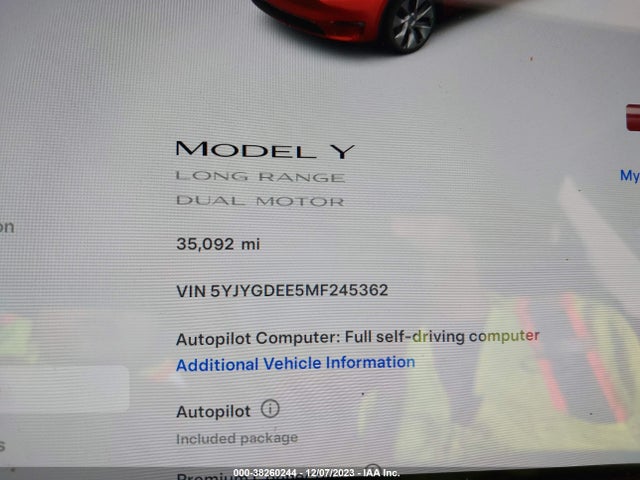 5YJYGDEE5MF245362 Tesla Model Y