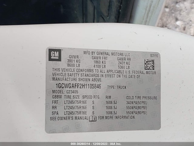 Chevrolet Express 2500 Work Van 2017 1GCWGAFF2H1105846 Image 9