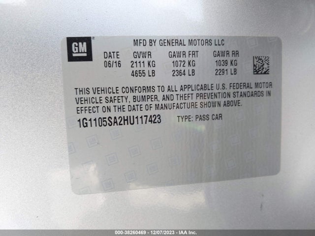 Chevrolet IMPALA 1LT 2017 1G1105SA2HU117423 Image 9