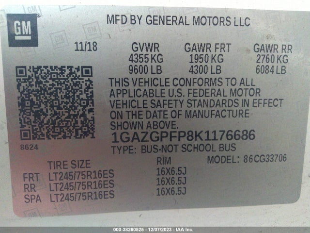 Chevrolet Express 3500 Lt 2019 1GAZGPFP8K1176686 Image 9