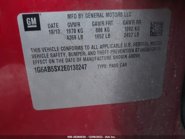 1G6AB5SX2E0130247 Cadillac ATS LUXURY