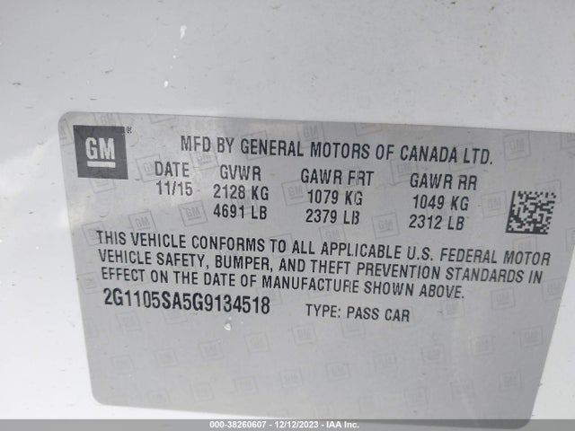 Chevrolet IMPALA 1LT 2016 2G1105SA5G9134518 Image 9