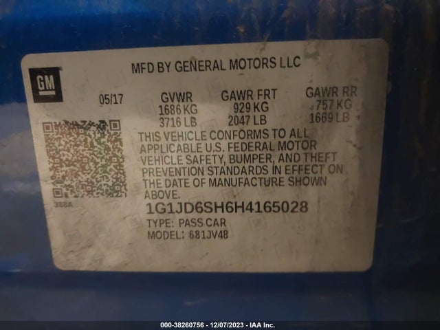 Chevrolet Sonic Lt Auto 2017 1G1JD6SH6H4165028 Image 9