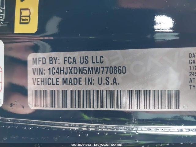 2021 JEEP WRANGLER UNLIMITED SPORT S 4X4 VIN: 1C4HJXDN5MW770860