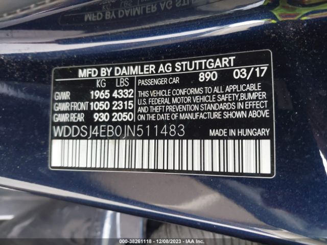 WDDSJ4EB0JN511483 Mercedes-Benz CLA 250