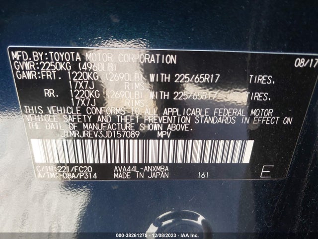 2018 TOYOTA RAV4 HYBRID XLE VIN: JTMRJREV3JD157089
