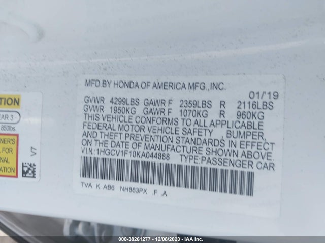 Honda ACCORD LX 2019 1HGCV1F10KA044888 Image 9