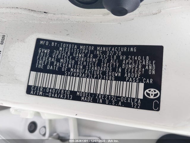 Toyota COROLLA LE 2020 5YFVPRAE2LP121686 Image 9