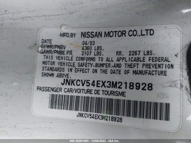 2003 INFINITI G35 VIN: JNKCV54EX3M218928