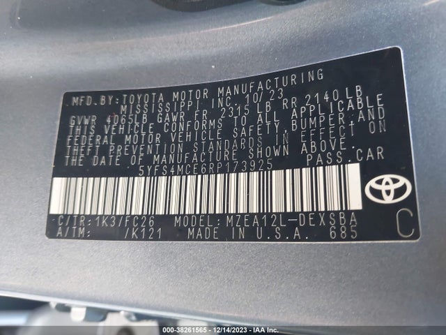 Toyota COROLLA SE 2024 5YFS4MCE6RP173925 Image 9
