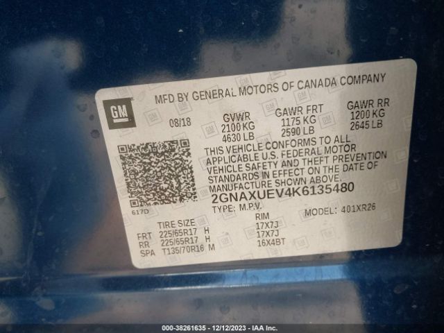 2019 CHEVROLET EQUINOX 2GNAXUEV4K6135480 Photo 8