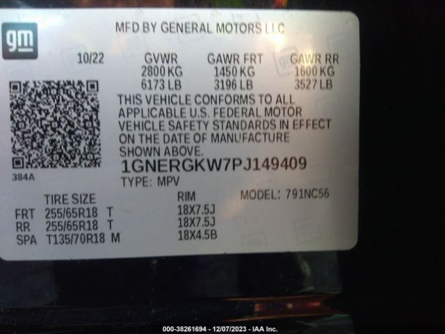 1GNERGKW7PJ149409 Chevrolet Traverse Fwd Lt Cloth