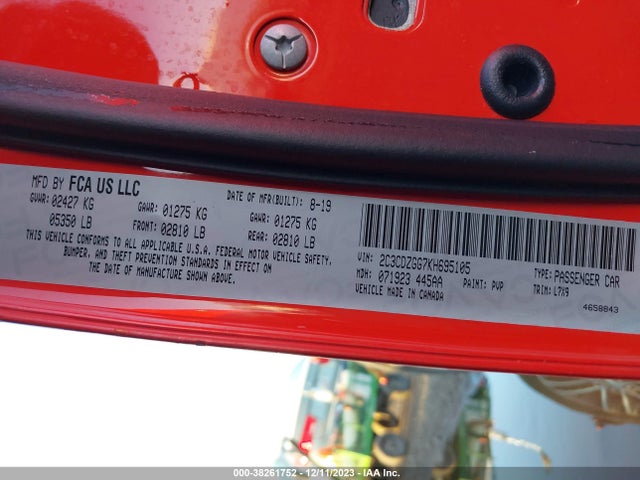 Dodge Challenger Sxt Awd 2019 2C3CDZGG7KH695105 Image 9